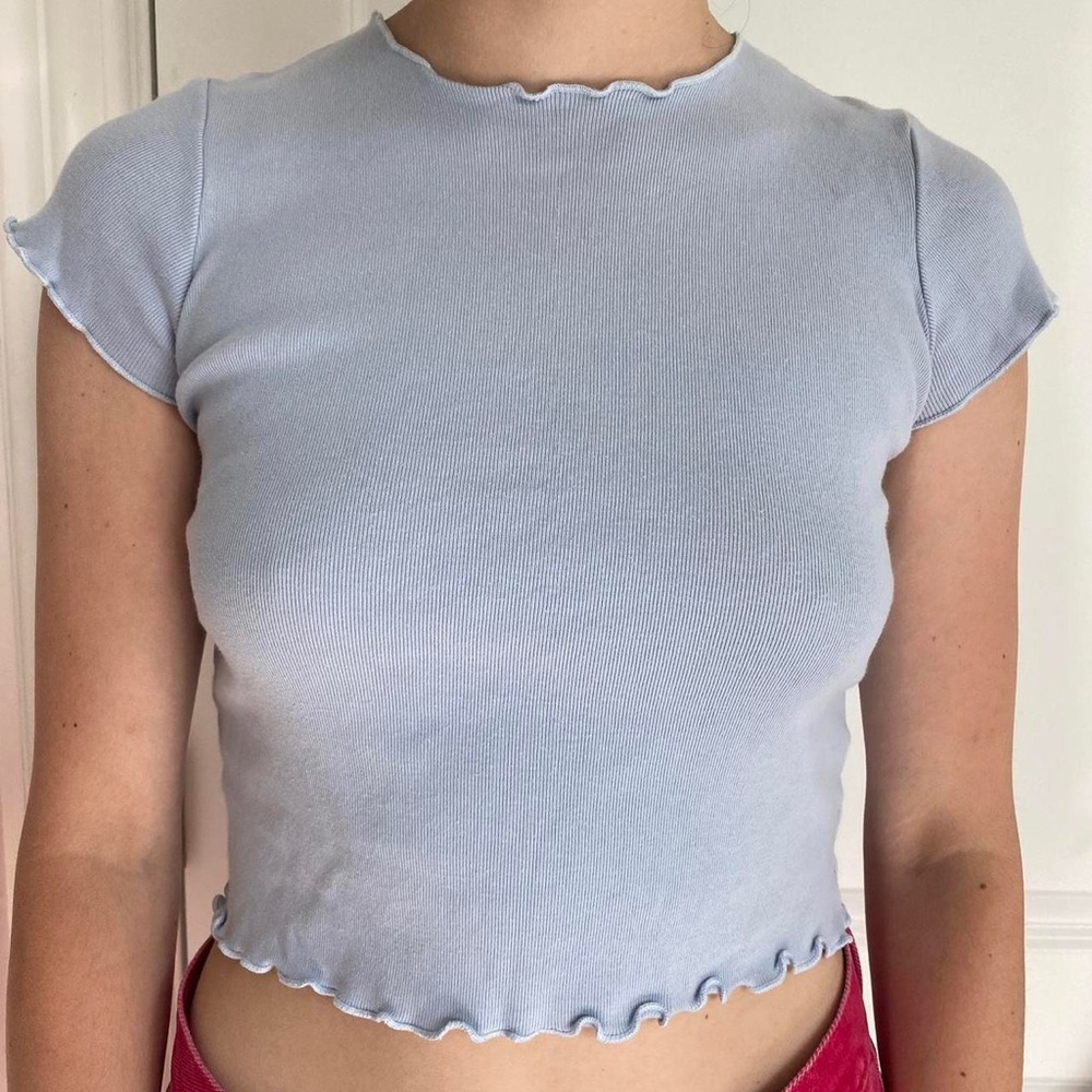 Brandy Melville Blue Cap Sleeve Crop Top
